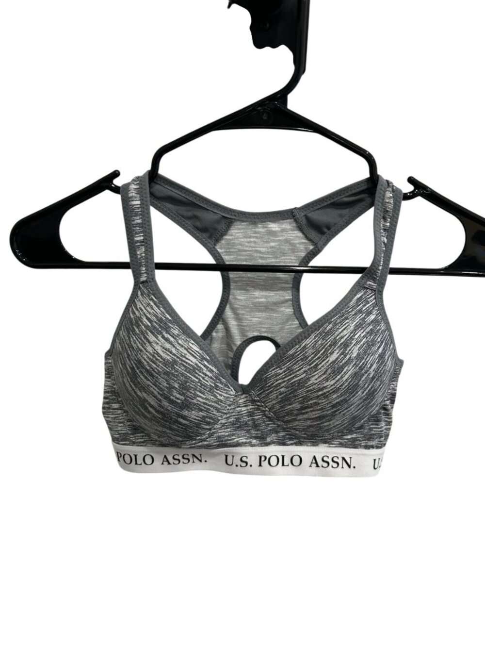 U.S. Polo Assn. Small Racerback Sports Bra Grey Marled Collegiate Minimalist